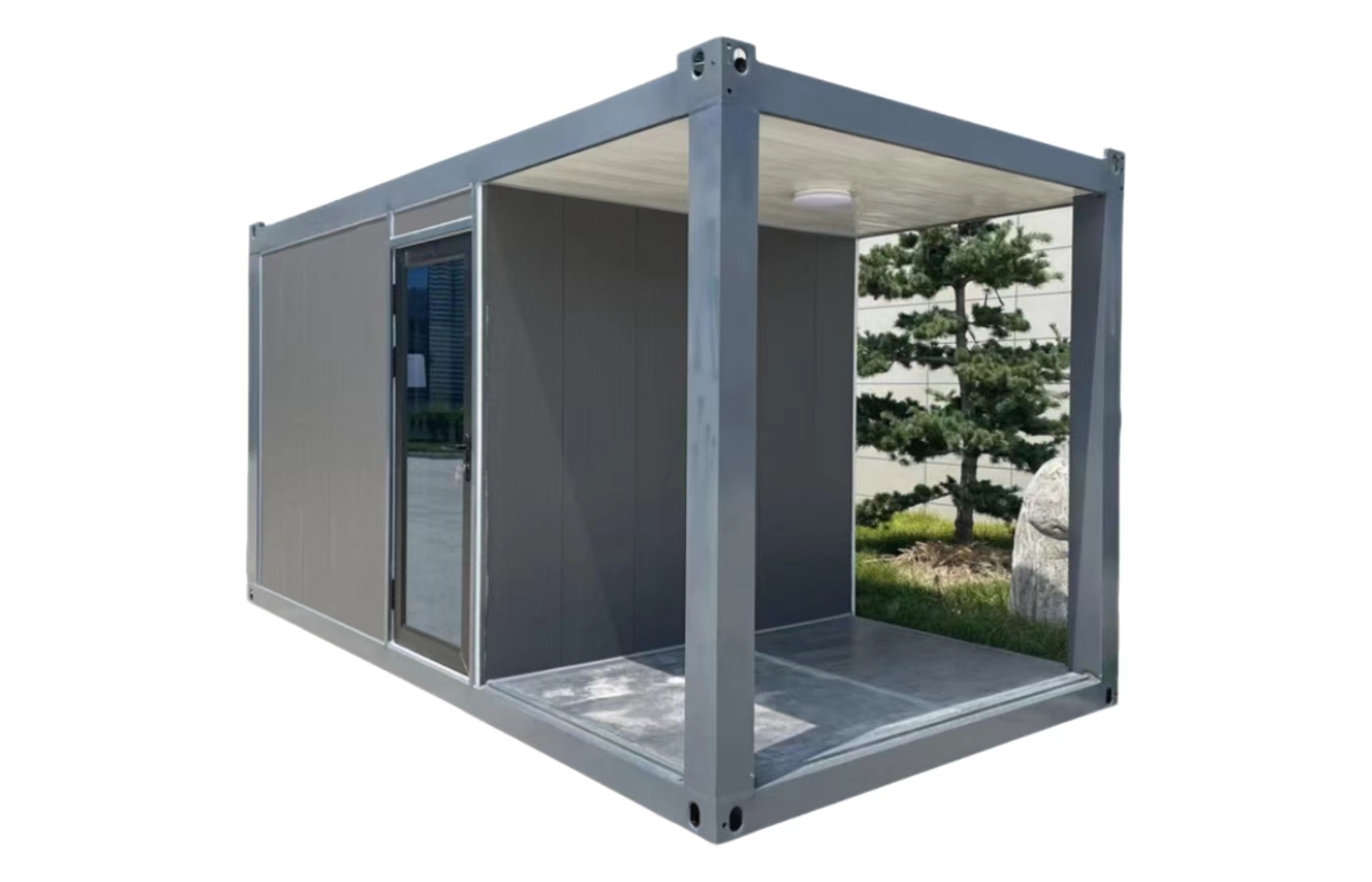 Tilpasset 20 fots fast containerhus med gulv-til-tak-vindu Tilpasset 20 fots fast containerhus med gulv-til-tak-vindu