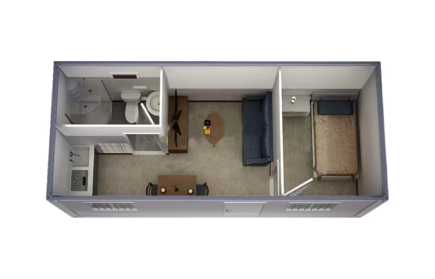 Tilpasset 20 fots fast containerhus med gulv-til-tak-vindu Tilpasset 20 fots fast containerhus med gulv-til-tak-vindu