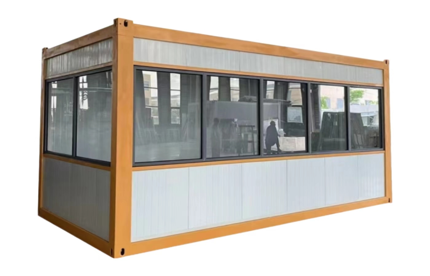 Tilpasset 20 fots fast containerhus med gulv-til-tak-vindu Tilpasset 20 fots fast containerhus med gulv-til-tak-vindu