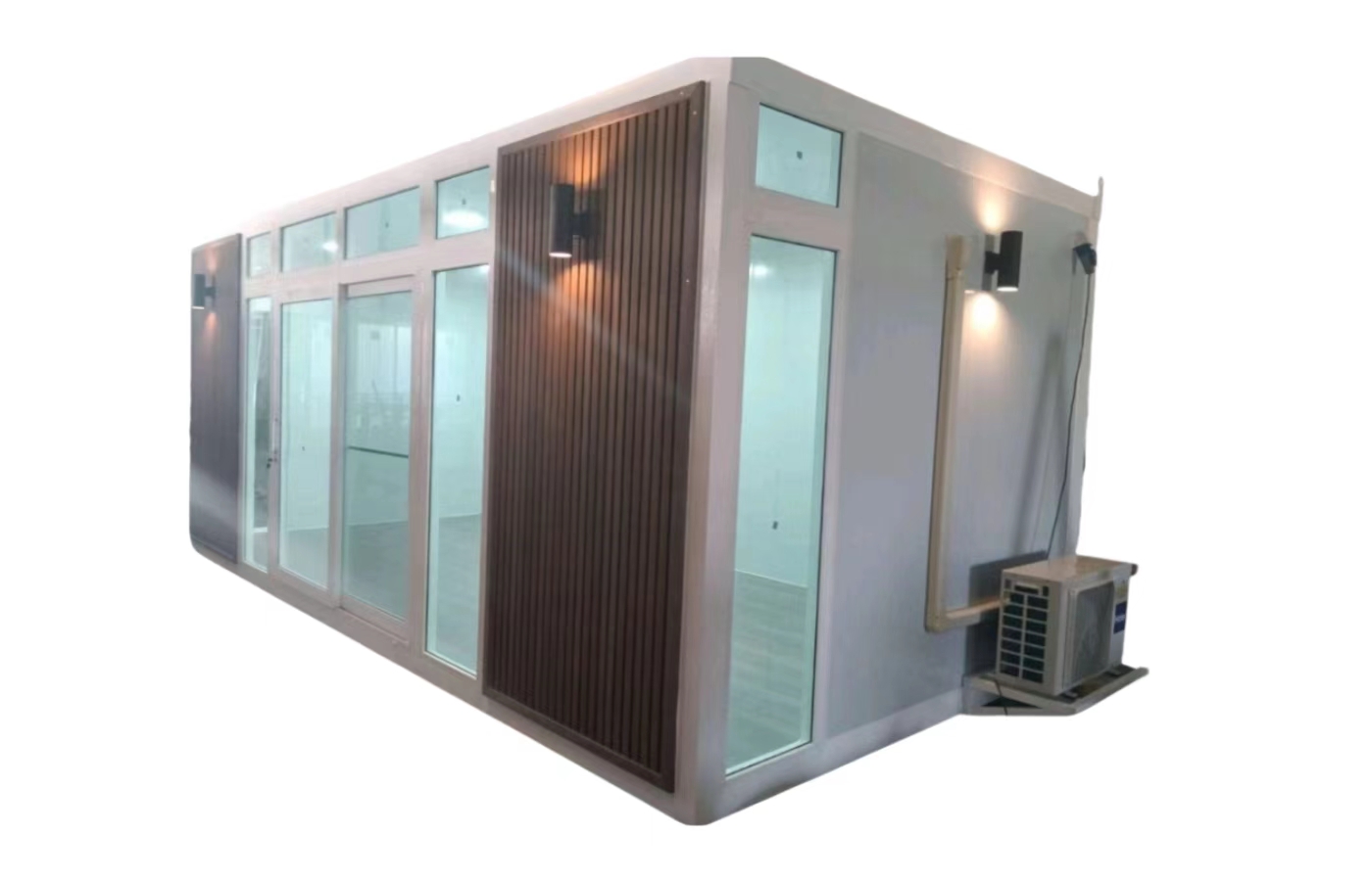 Tilpasset 20 fots fast containerhus med gulv-til-tak-vindu Tilpasset 20 fots fast containerhus med gulv-til-tak-vindu