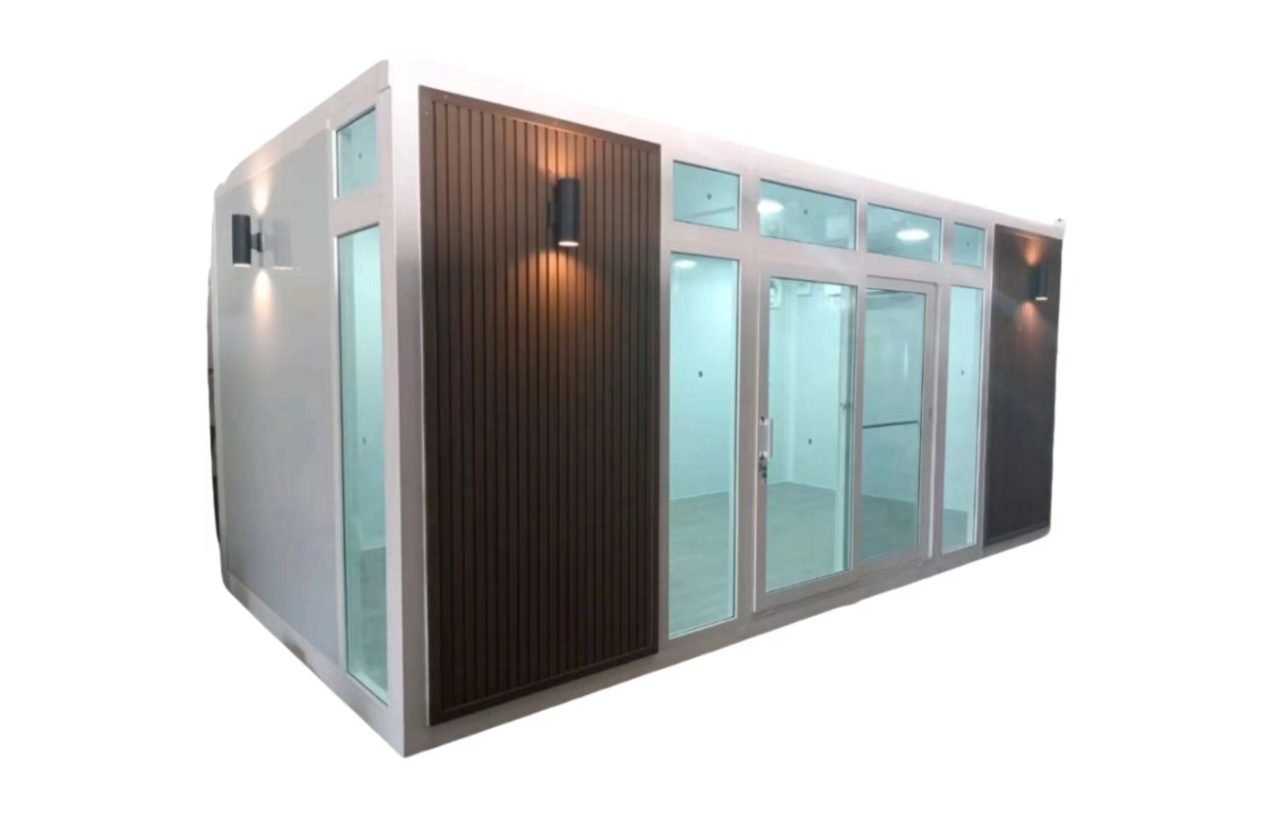 Tilpasset 20 fots fast containerhus med gulv-til-tak-vindu Tilpasset 20 fots fast containerhus med gulv-til-tak-vindu