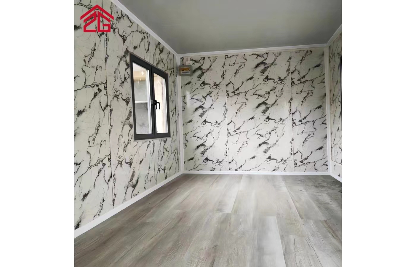 Tilpasset 20 fots fast containerhus med gulv-til-tak-vindu Tilpasset 20 fots fast containerhus med gulv-til-tak-vindu