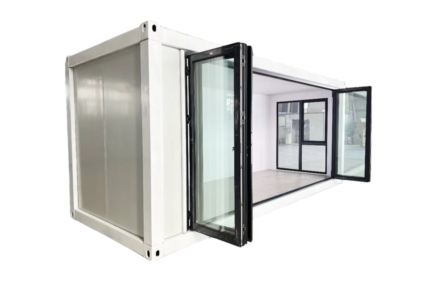 Tilpasset 20 fots fast containerhus med gulv-til-tak-vindu Tilpasset 20 fots fast containerhus med gulv-til-tak-vindu